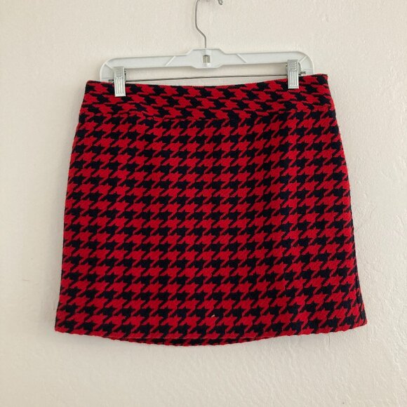 Vintage Tommy Hilfiger Wool Blend Houndstooth Mini Skirt Red Preppy Academia 6 - Picture 1 of 7